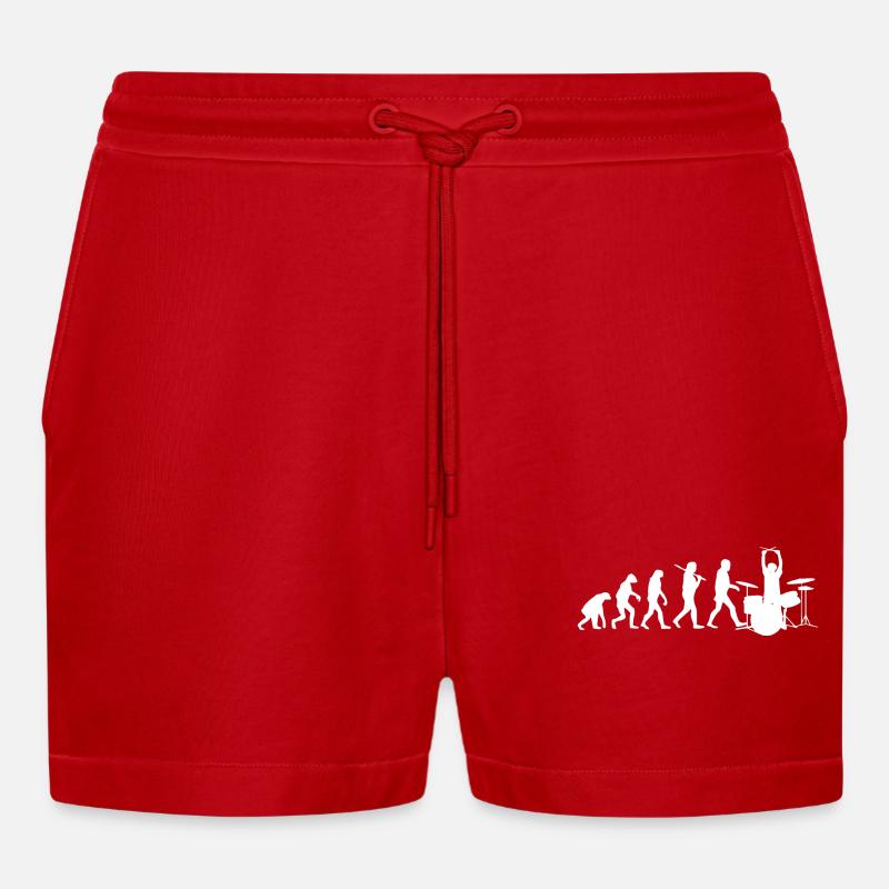 EVOLUTION - Drummer - Drums - Organic Relaxed Cropped Shorts Made in EU - red