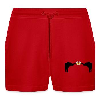 2 Elefanten Bier Anstoßen - Organic Relaxed Cropped Shorts Made in EU - Rot - Vorne