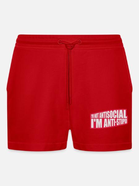 not antisocial anti stupid - Organic Relaxed Cropped Shorts Made in EU - red