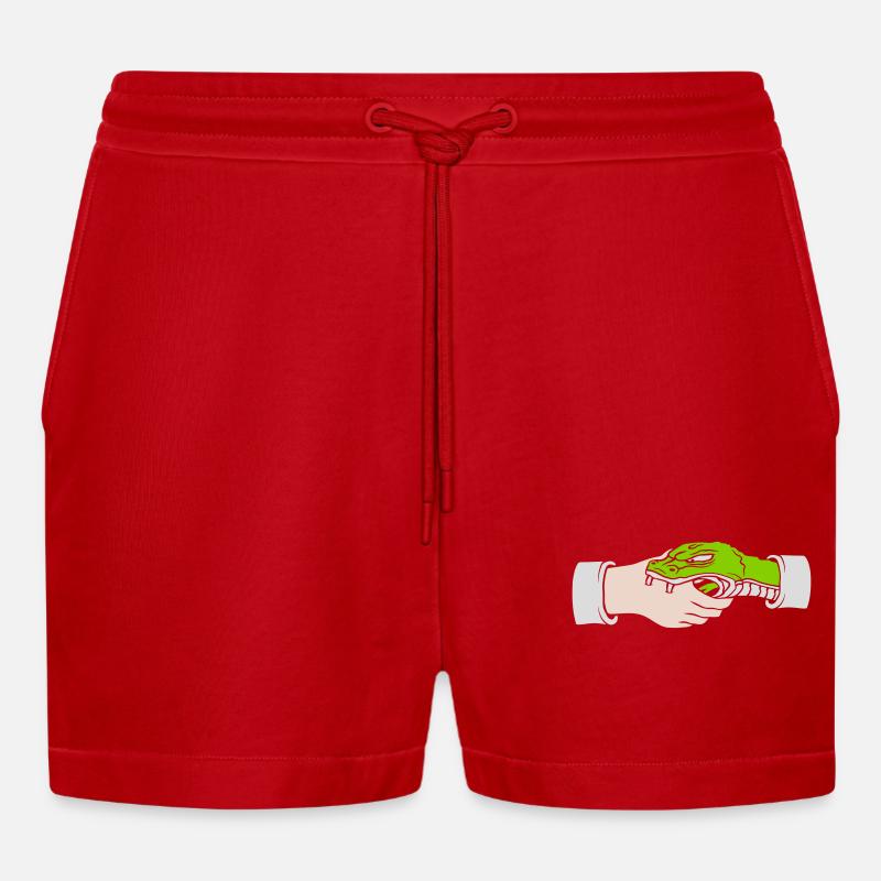 Greeting Handshake Snake Bites - Organic Relaxed Cropped Shorts Made in EU - red