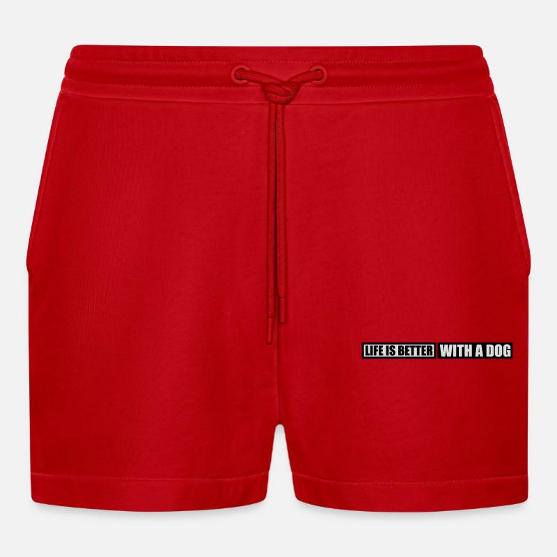 better with a dog - Organic Relaxed Cropped Shorts Made in EU - red