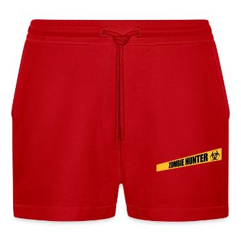 zombie hunter Halloween quote - Organic Relaxed Cropped Shorts Made in EU - red - Front