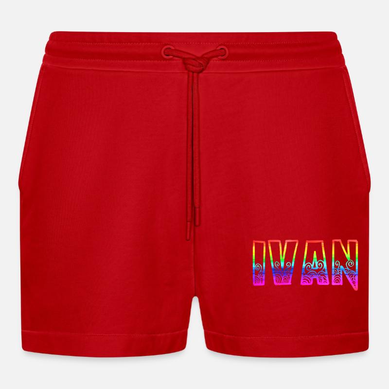 ivan rs regenbogen - Organic Relaxed Cropped Shorts Made in EU - Rot