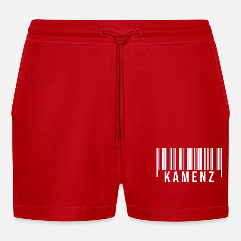 Kamenz Strichcode - Organic Relaxed Cropped Shorts Made in EU - Rot