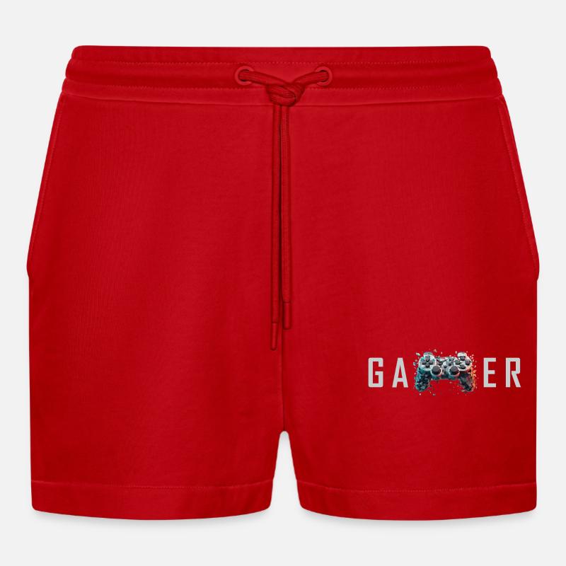 Gamer Schriftzug 3D Controller Nerd Geschenk - Organic Relaxed Cropped Shorts Made in EU - Rot