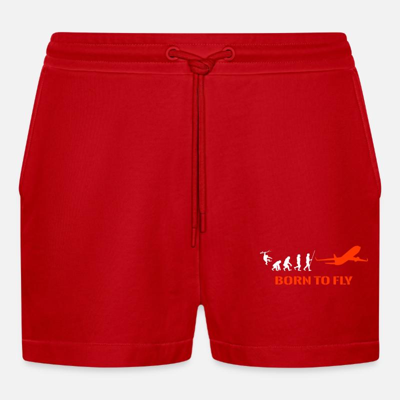 Flugzeug Pilot Evolution - Organic Relaxed Cropped Shorts Made in EU - Rot