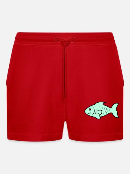fish1 - Organic Relaxed Cropped Shorts Made in EU - red