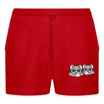Böse Katzen Freunde Mittelfinger Beleidigung Team - Organic Relaxed Cropped Shorts Made in EU - Rot - Vorne