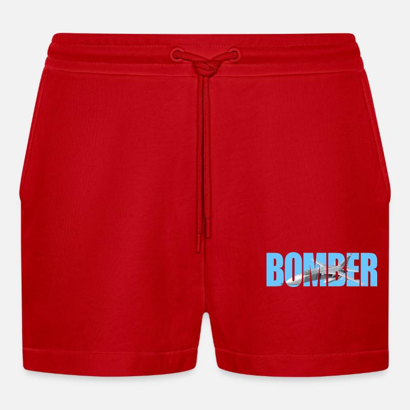 Bomber Su-24 - Organic Relaxed Cropped Shorts Made in EU - red