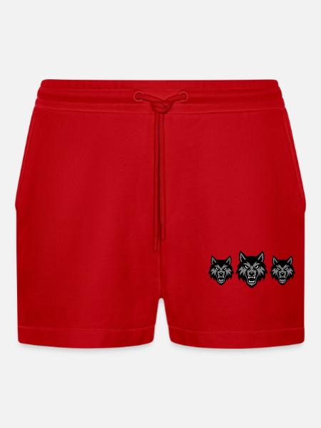 Wolf Head Group Pack - Organic Relaxed Cropped Shorts Made in EU - red
