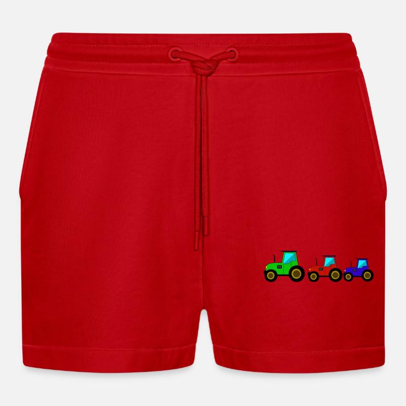 Traktor Trecker Traktor - Organic Relaxed Cropped Shorts Made in EU - Rot