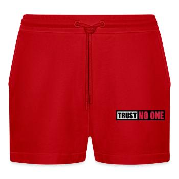 trust no one quote - Organic Relaxed Cropped Shorts Made in EU - red - Front