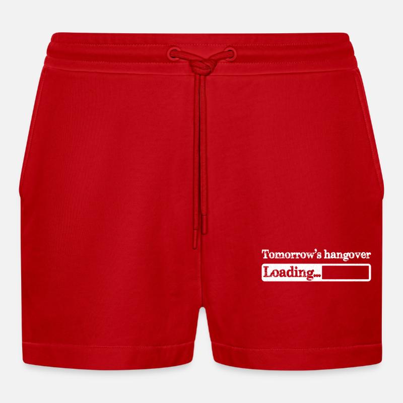 Tomorrow s hangover loading - Organic Relaxed Cropped Shorts Made in EU - red