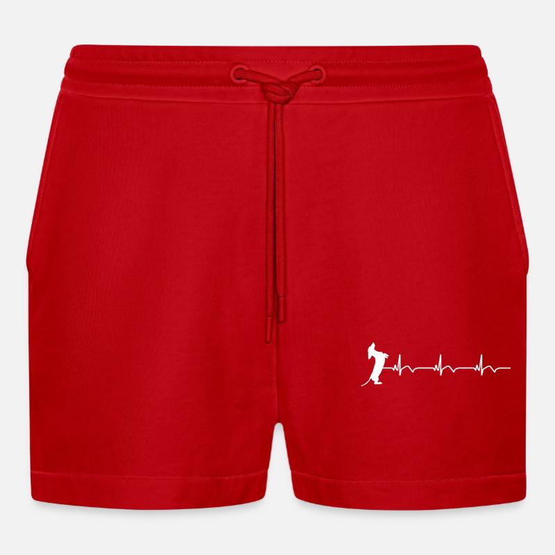 Dachshund ECG Heartbeat - Organic Relaxed Cropped Shorts Made in EU - red