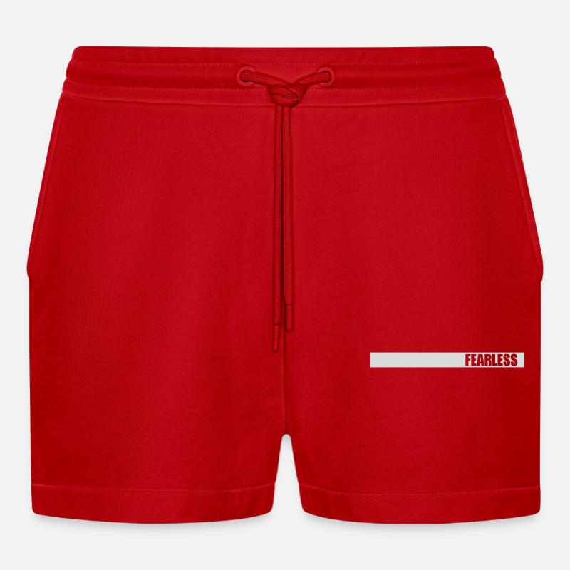 fearless Text Zitat Design - Organic Relaxed Cropped Shorts Made in EU - Rot