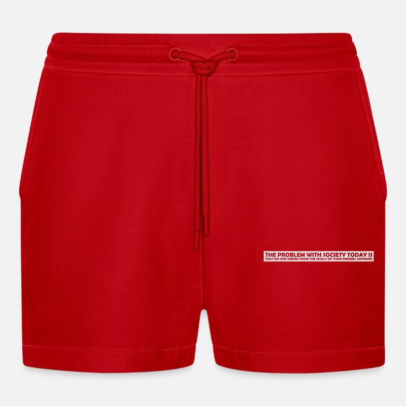 drinks from enemies skulls - Organic Relaxed Cropped Shorts Made in EU - red