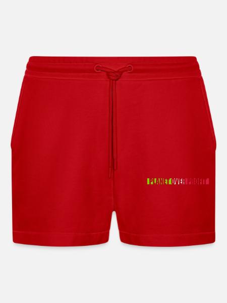planet over profit quote - Organic Relaxed Cropped Shorts Made in EU - red