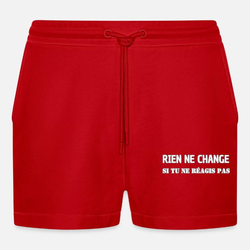 Nothing changes if you don't react - Organic Relaxed Cropped Shorts Made in EU - red
