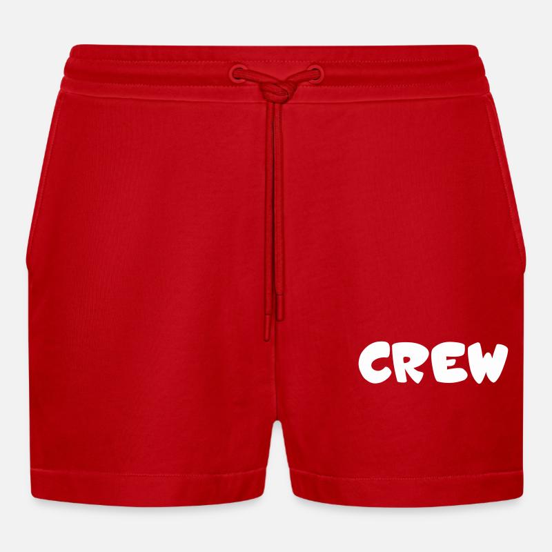 Crew Bubbles Typography - Organic Relaxed Cropped Shorts Made in EU - red