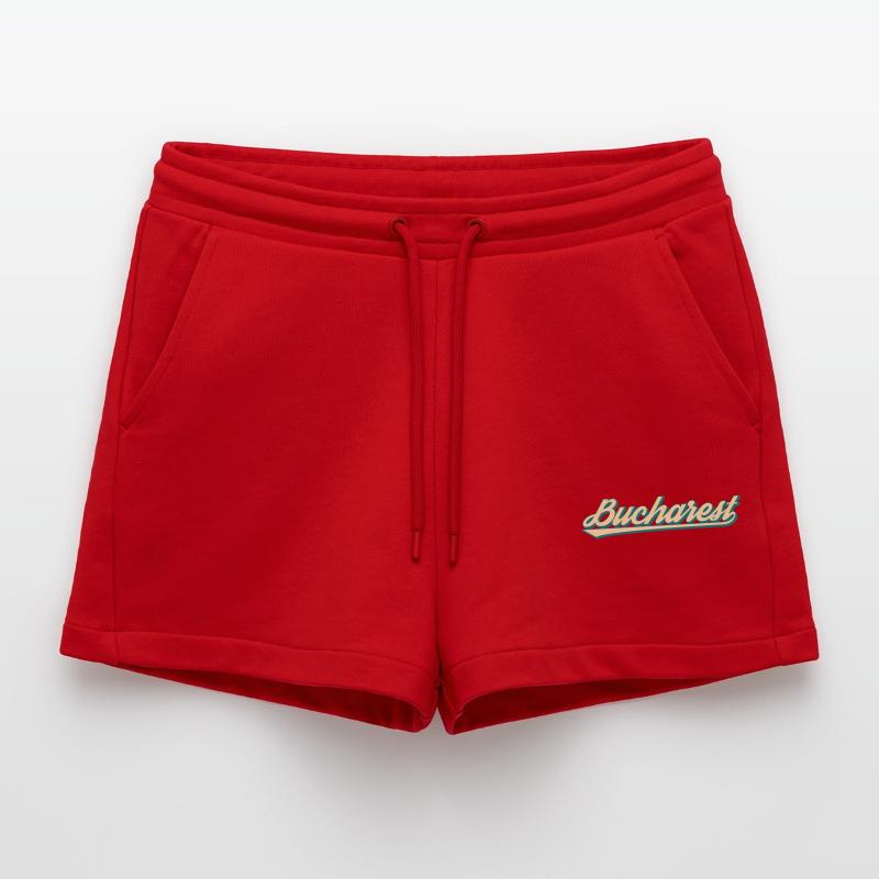 Bucharest Retro Script Organic Relaxed Cropped Shorts Made in EU