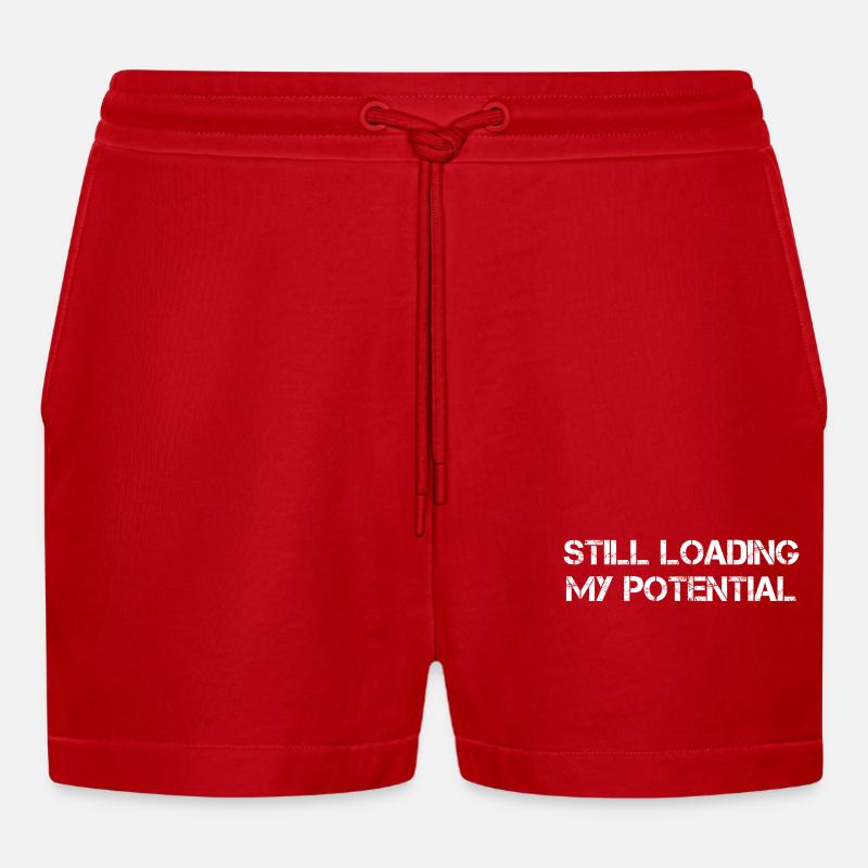 Still Loading My Potential - Organic Relaxed Cropped Shorts Made in EU - red