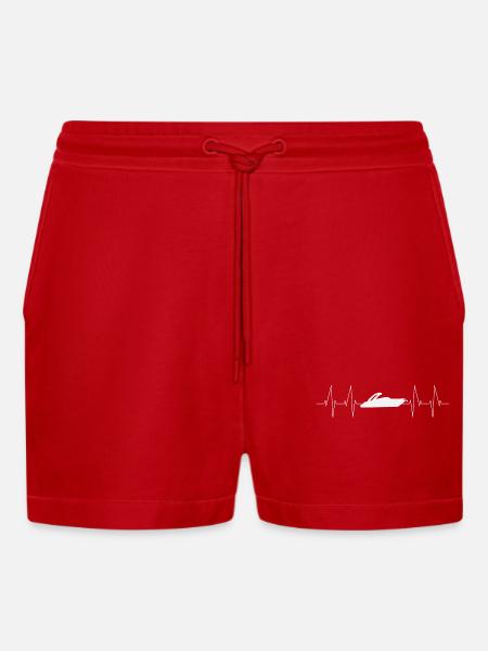 Boat Heartbeat Silhouette - Organic Relaxed Cropped Shorts Made in EU - red