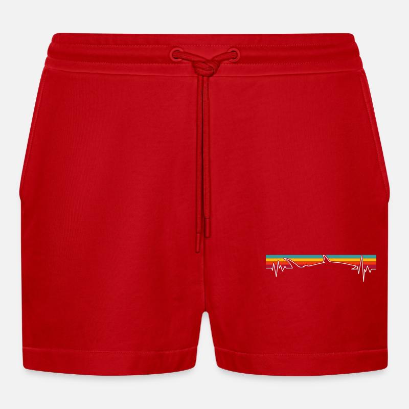 Retro Sunset Wolf Pulse - Organic Relaxed Cropped Shorts Made in EU - red
