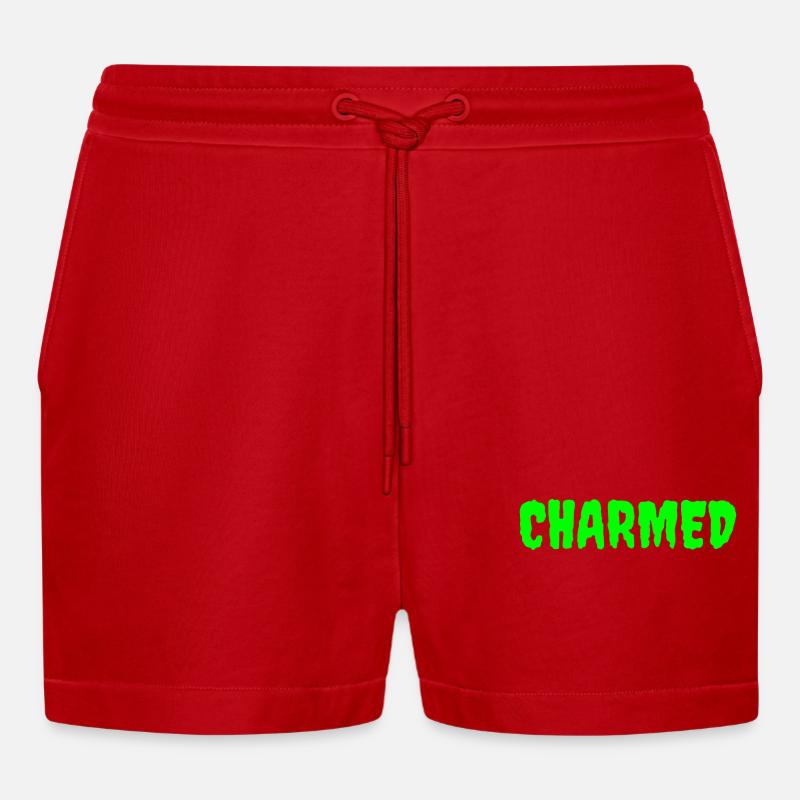 Enchanted Forest Mythical Creature Design - Organic Relaxed Cropped Shorts Made in EU - red