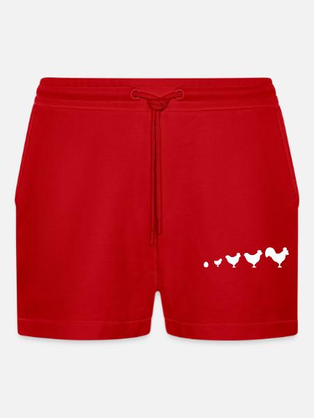 Evolution Farmer Chicken Rooster Funny - Organic Relaxed Cropped Shorts Made in EU - red