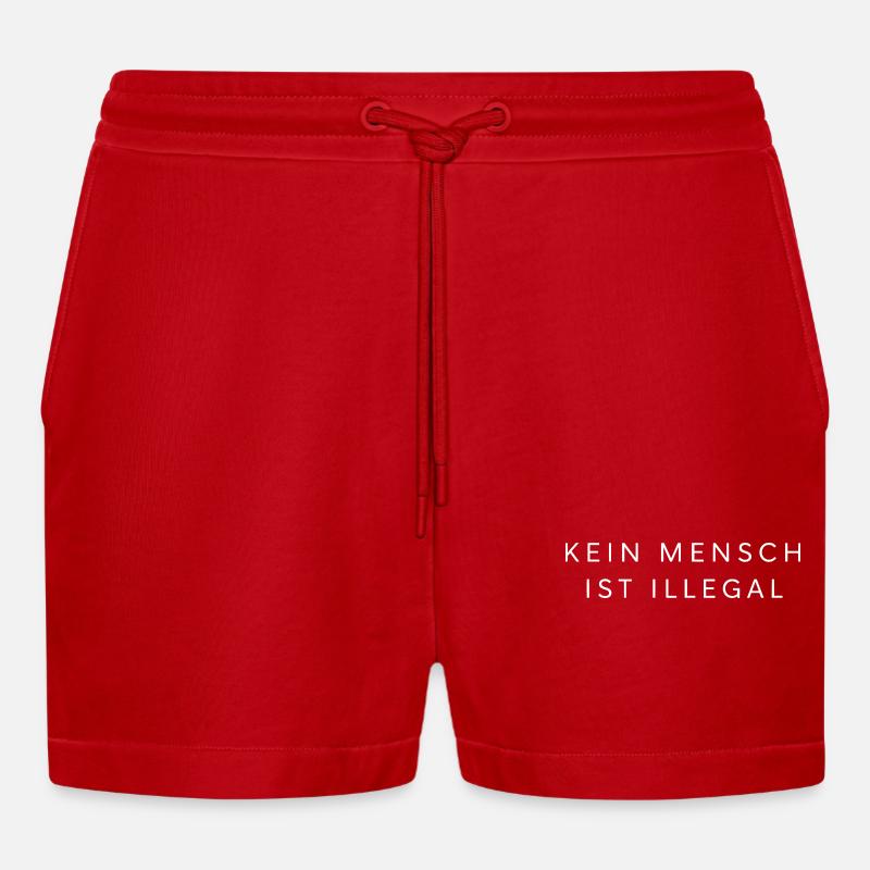 No One Is Illegal – Statement - Organic Relaxed Cropped Shorts Made in EU - red