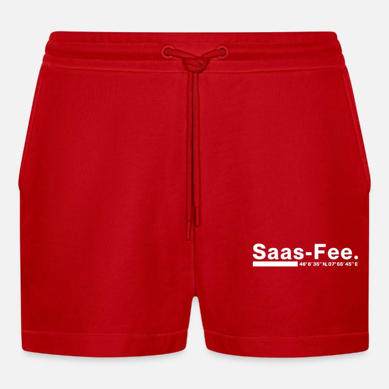 Coordonnées Saas-Fee Valais, Suisse - Short bio décontracté court fabriqué en UE - rouge
