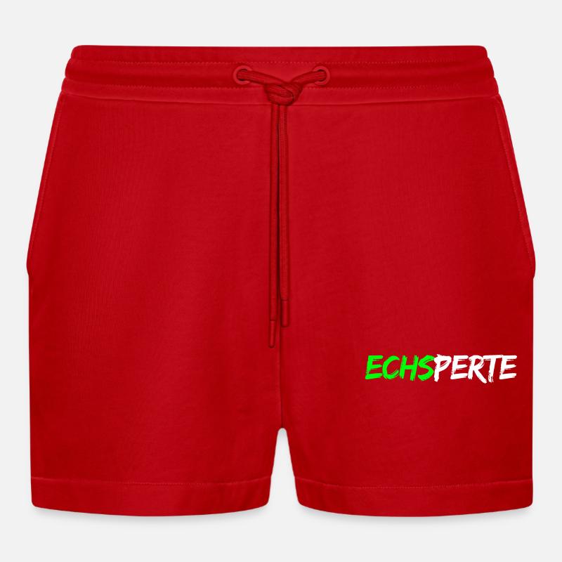 Echsperte - Experte, lustiger Wortwitz - Organic Relaxed Cropped Shorts Made in EU - Rot