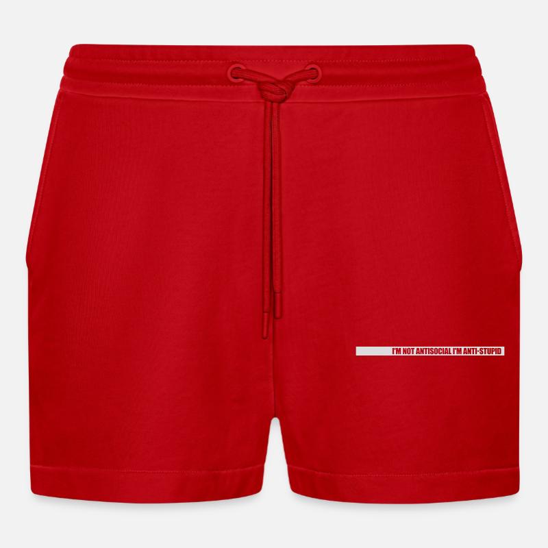 pas antisocial anti-stupide - Short bio décontracté court fabriqué en UE - rouge