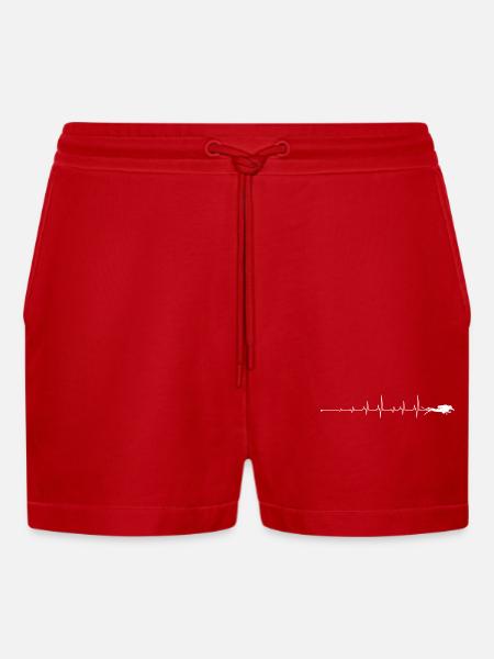 Heartbeat Scuba Dive - Organic Relaxed Cropped Shorts Made in EU - red