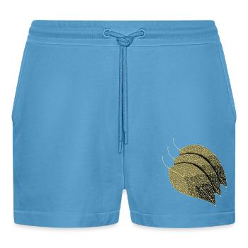 Leaves Decorative - Organic Relaxed Cropped Shorts Made in EU -  Sol Blue - Front