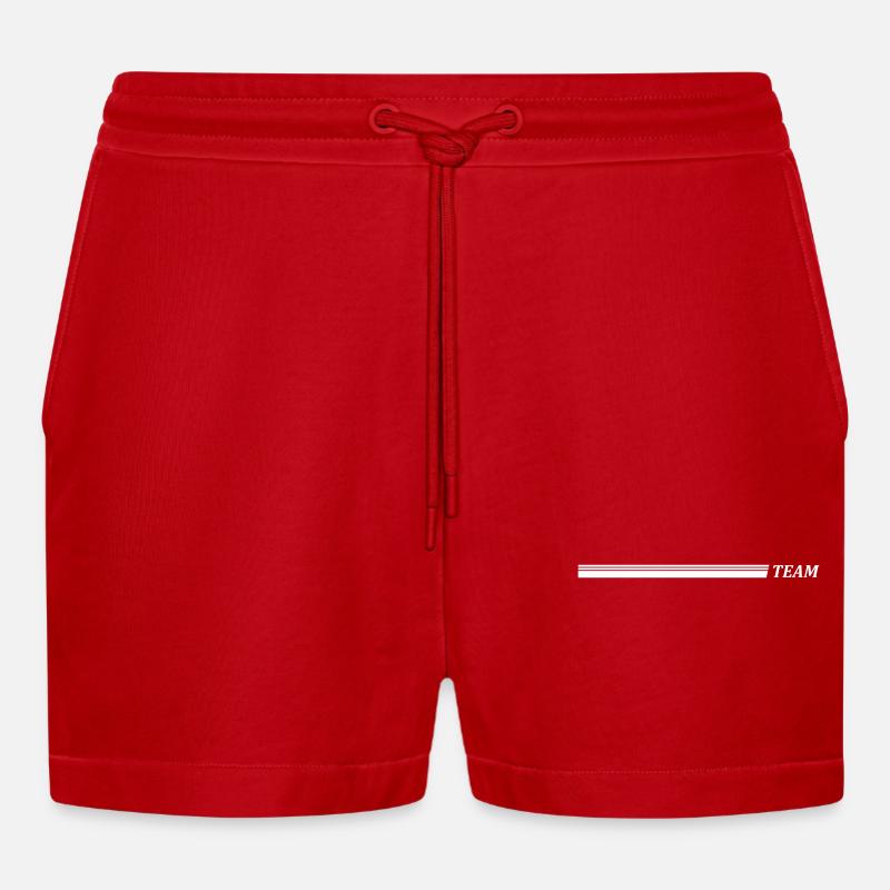 Team Strich - Organic Relaxed Cropped Shorts Made in EU - Rot