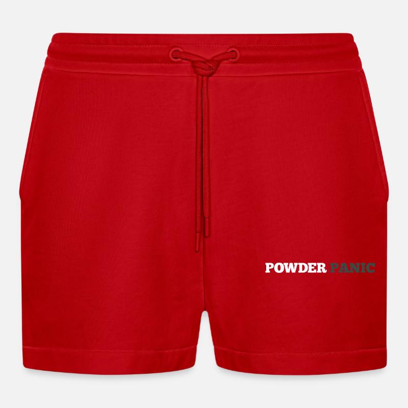 Powder Panic Logo - Organic Relaxed Cropped Shorts Made in EU - red