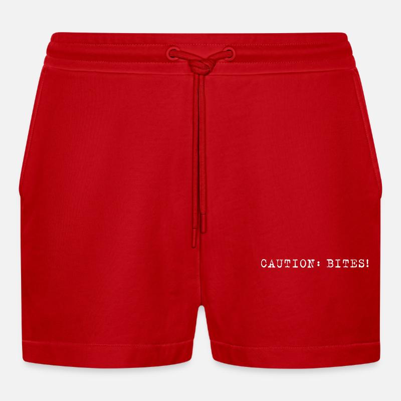 Caution: Bites! – Minimalistisches Statement - Organic Relaxed Cropped Shorts Made in EU - Rot