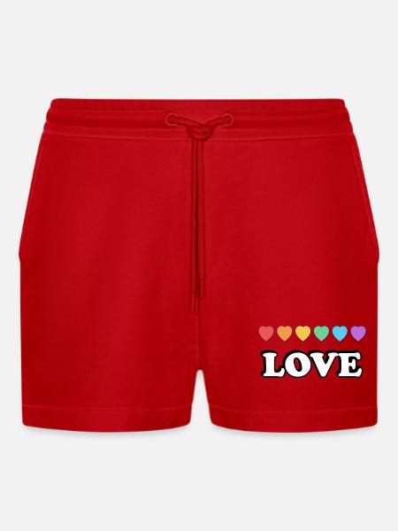 Liebe Regenbogenherzen - Organic Relaxed Cropped Shorts Made in EU - Rot