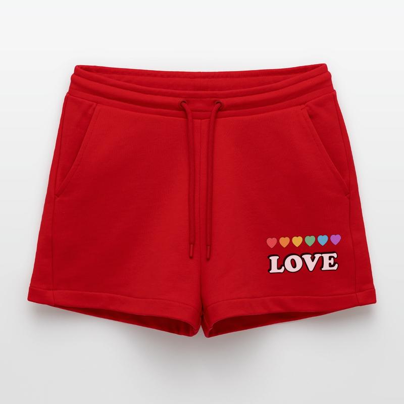 Love Rainbow Hearts Organic Relaxed Cropped Shorts Made in EU