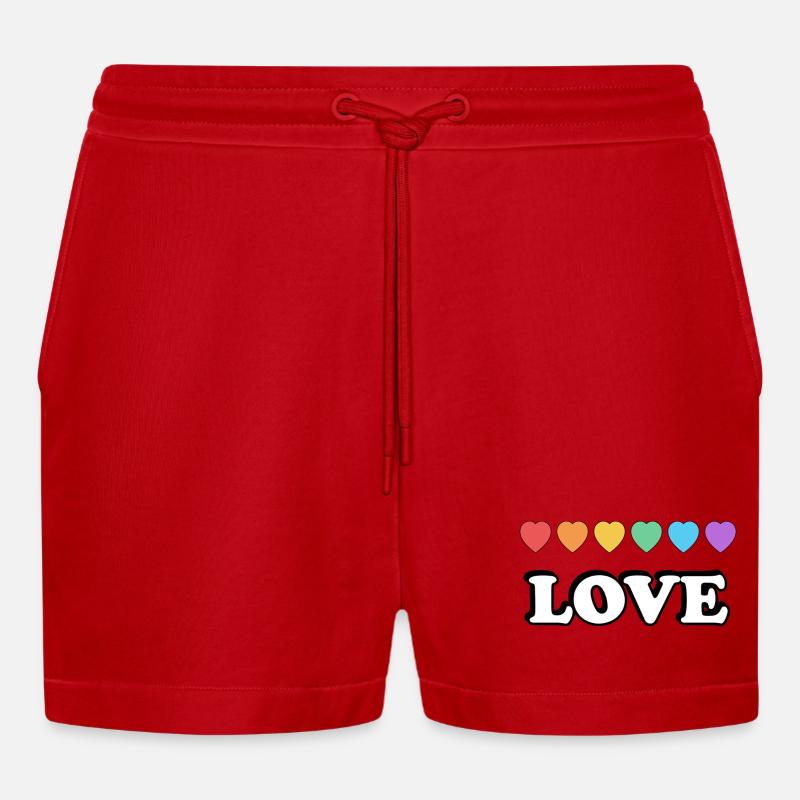 Liebe Regenbogenherzen - Organic Relaxed Cropped Shorts Made in EU - Rot