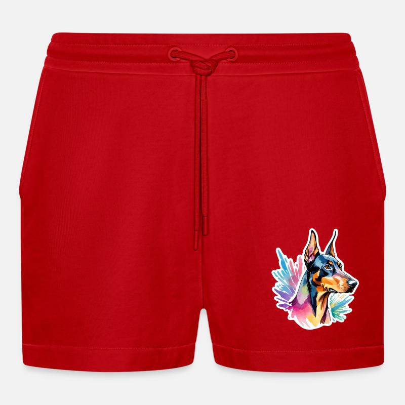 Dobermann Wasserfarben - Organic Relaxed Cropped Shorts Made in EU - Rot