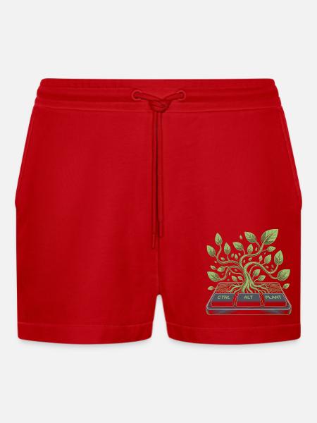 ctrl alt plant garden design - Organic Relaxed Cropped Shorts Made in EU - red