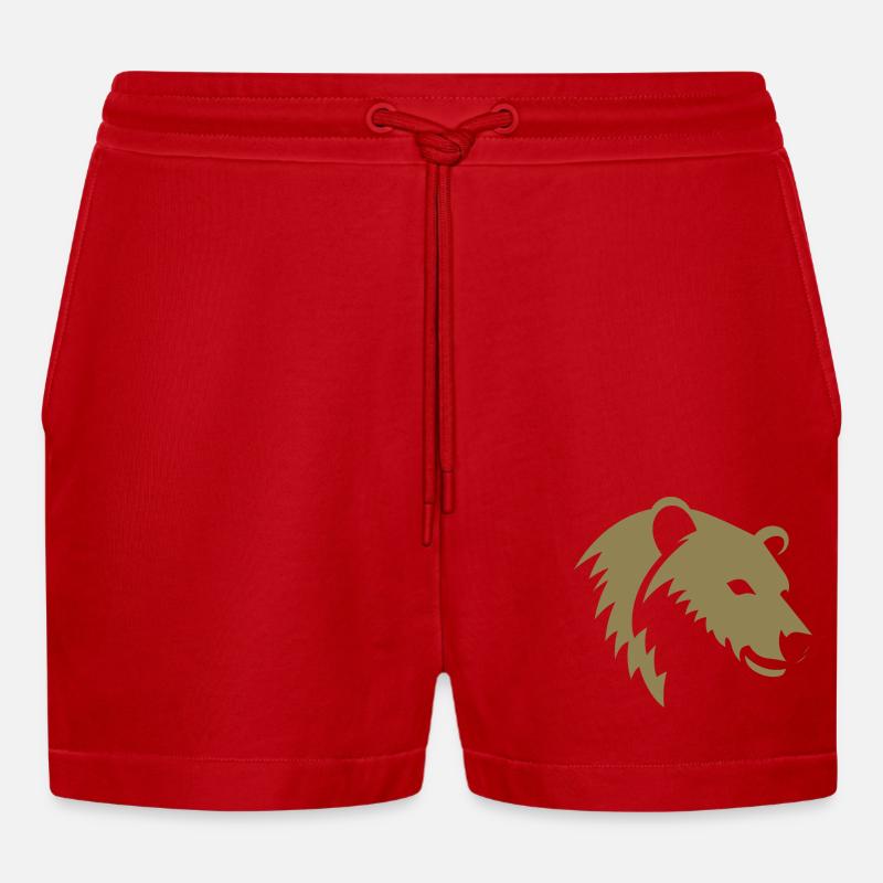 Bär Silhouette eines Eisbärkopfes - Organic Relaxed Cropped Shorts Made in EU - Rot