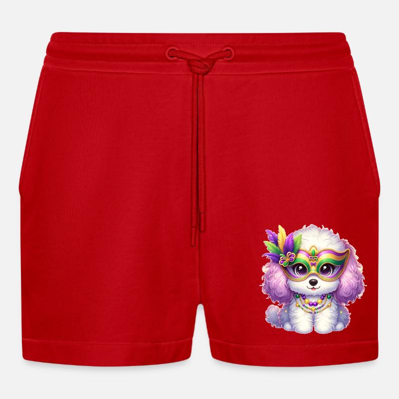 Conception de caniche Mardi Gras - Short bio décontracté court fabriqué en UE - rouge