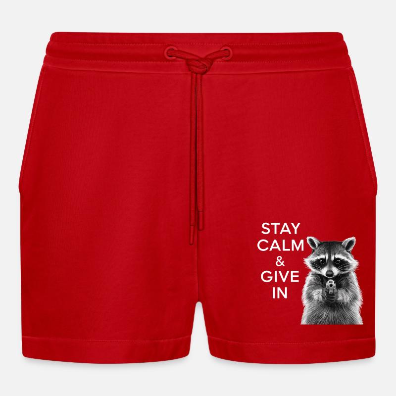 Meme Waschbär - Organic Relaxed Cropped Shorts Made in EU - Rot