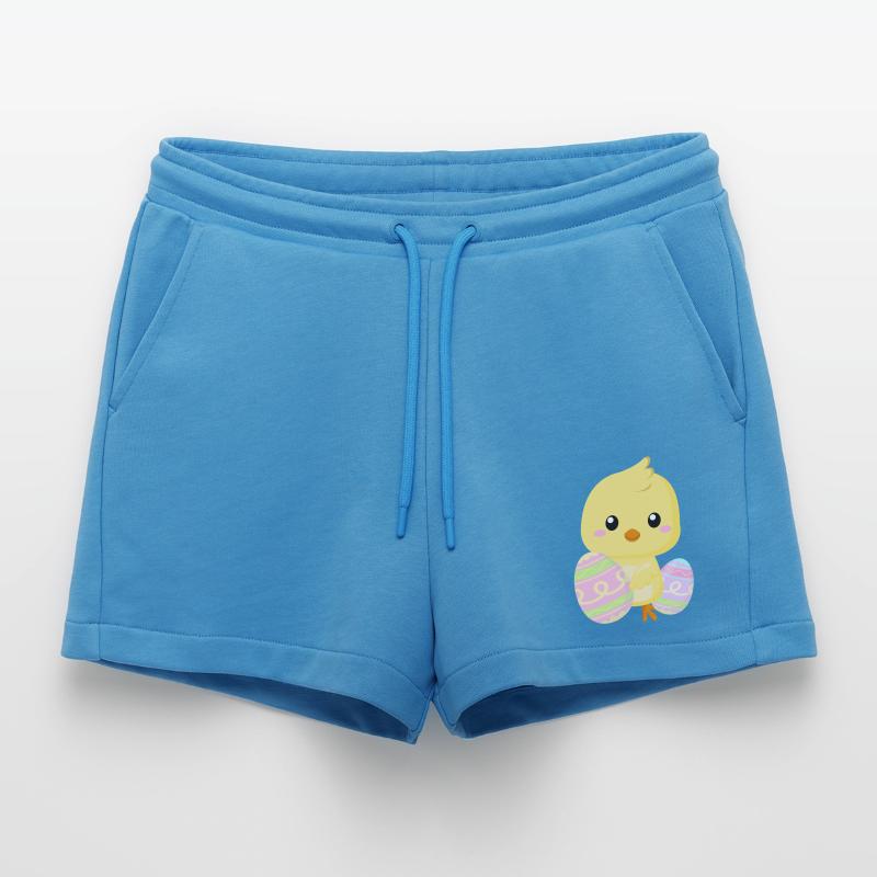 Cute little Easter chick with Easter eggs Organic Relaxed Cropped Shorts Made in EU