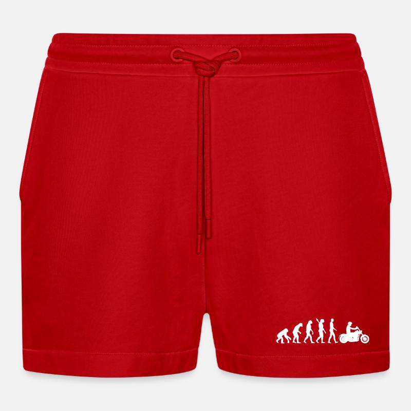 Evolution Motorrad Grafik - Organic Relaxed Cropped Shorts Made in EU - Rot