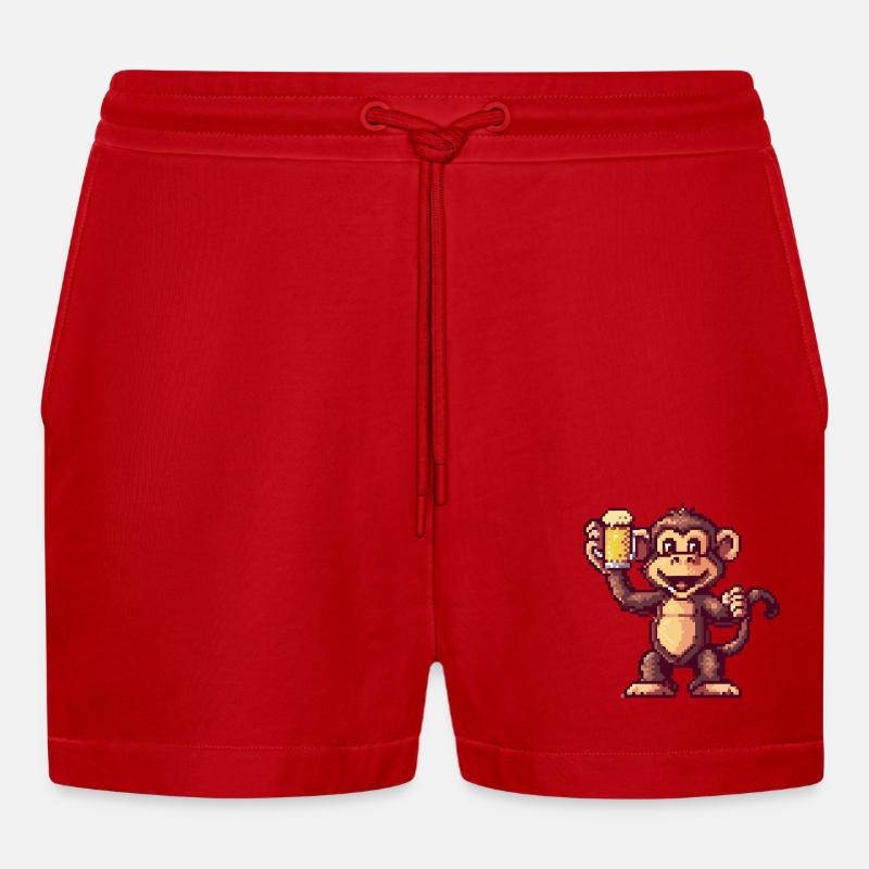Bière Monkey Pixel - Short bio décontracté court fabriqué en UE - rouge