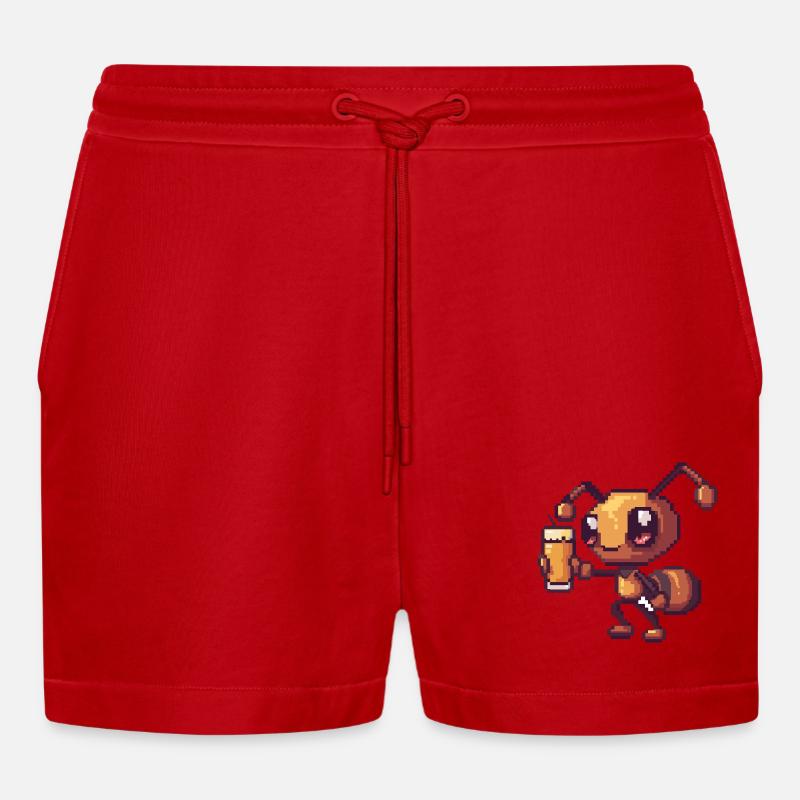 Ameise Pixel Bier - Organic Relaxed Cropped Shorts Made in EU - Rot